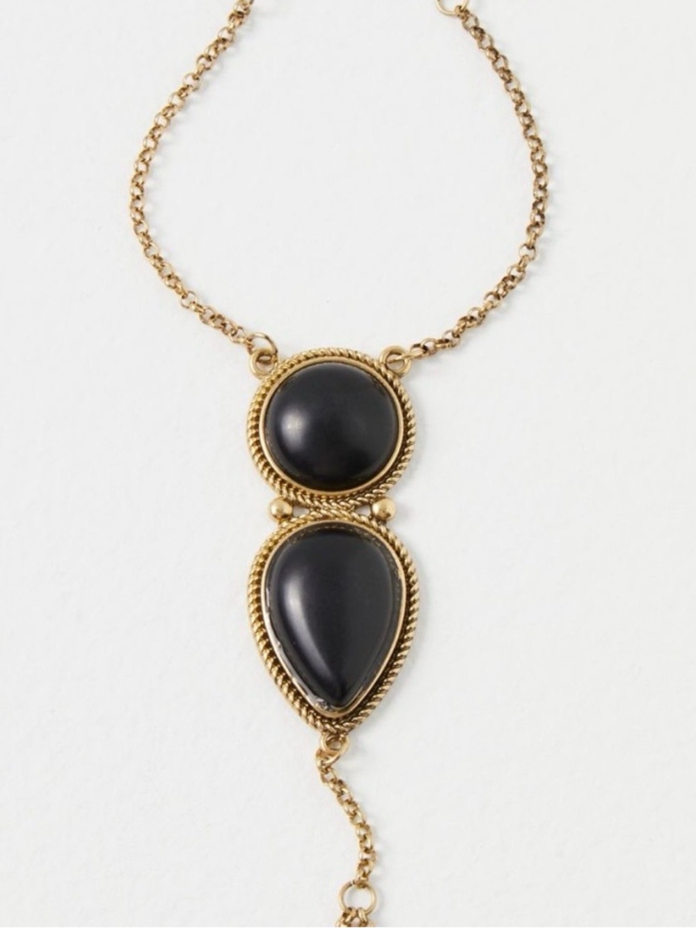 Free People Gold-Tone Hand Chain with Black Teardrop and Round Stones and Gold - Picture 2 of 3